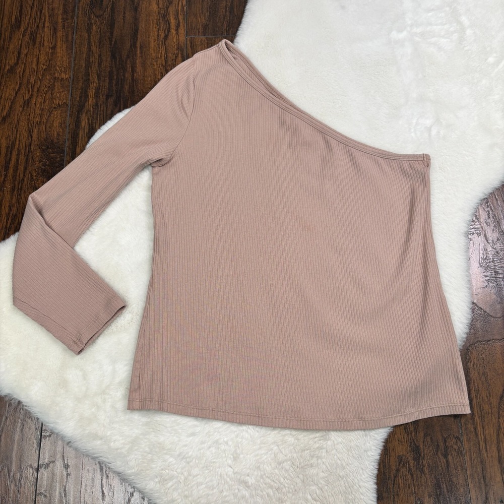 Old Navy Top XL Beige One Shoulder Ribbed Stretch Knit Women's‎ Shirt